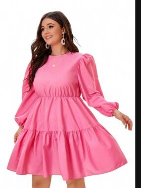 Vonda Women's Pink Tiered Long-Sleeve Dress